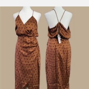 MINKPINK Rust and Black Midi Wrap Cut Out Slip Dress